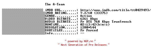 NFO for the release The.A-Team.EXTENDED.CUT.2010.FRENCH.720p.BluRay.x264-THENiGHTMAREiNHD by THENiGHTMAREiNHD
