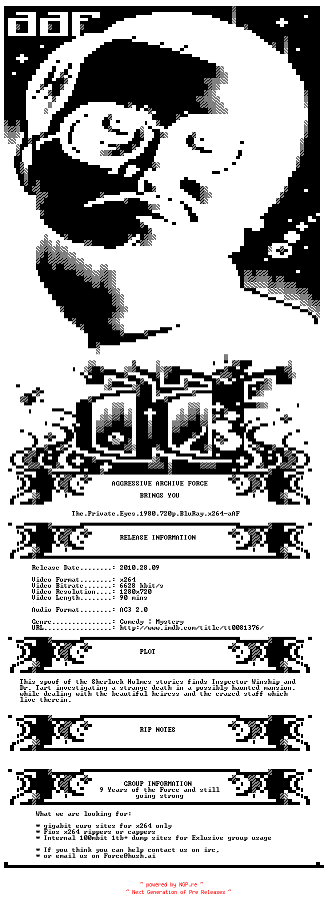 NFO for the release The.Private.Eyes.1980.720p.BluRay.x264-aAF by aAF
