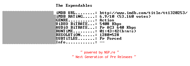 NFO for the release The.Expendables.2010.FRENCH.720p.BluRay.x264-THENiGHTMAREiNHD by THENiGHTMAREiNHD