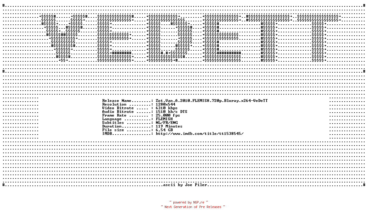 NFO for the release Zot.Van.A.2010.FLEMISH.720p.Bluray.x264-VeDeTT by VeDeTT