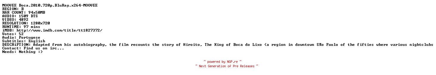 NFO for the release Boca.2010.720p.BluRay.x264-MOOVEE by MOOVEE