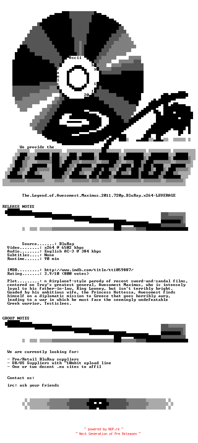 NFO for the release The.Legend.of.Awesomest.Maximus.2011.720p.BluRay.x264-LEVERAGE by LEVERAGE