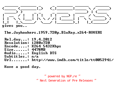 NFO for the release The.Jayhawkers.1959.720p.BluRay.x264-ROVERS by ROVERS