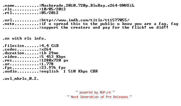 NFO for the release Maskerade.2010.720p.BluRay.x264-UNVEiL by UNVEiL