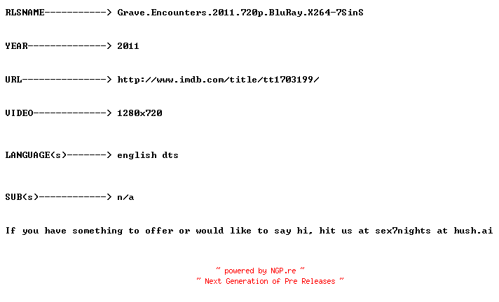 NFO for the release Grave.Encounters.2011.720p.BluRay.X264-7SinS by 7SinS