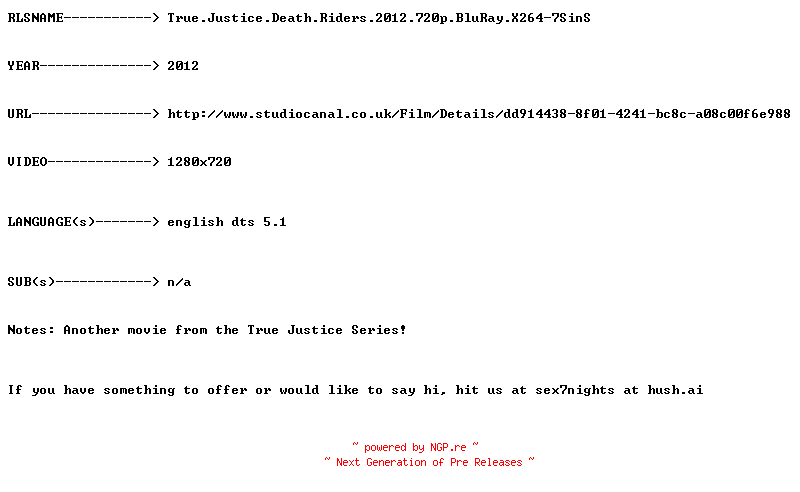 NFO for the release True.Justice.Death.Riders.2012.720p.BluRay.X264-7SinS by 7SinS