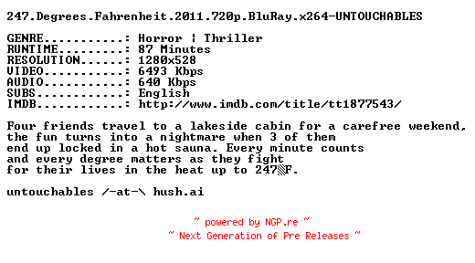 NFO for the release 247.Degrees.Fahrenheit.2011.720p.BluRay.x264-UNTOUCHABLES by UNTOUCHABLES