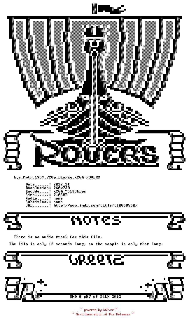 NFO for the release Eye.Myth.1967.720p.BluRay.x264-ROVERS by ROVERS