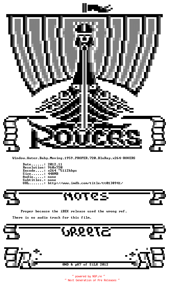 NFO for the release Window.Water.Baby.Moving.1959.PROPER.720p.BluRay.x264-ROVERS by ROVERS