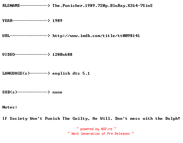 NFO for the release The.Punisher.1989.720p.BluRay.X264-7SinS by 7SinS