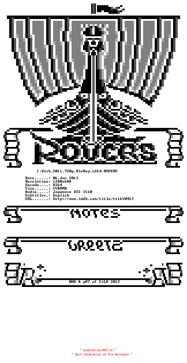 NFO for the release I.Wish.2011.720p.BluRay.x264-ROVERS by ROVERS