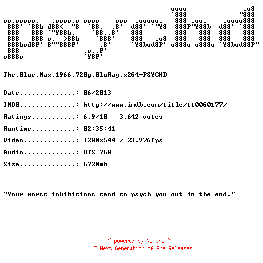 NFO for the release The.Blue.Max.1966.720p.BluRay.x264-PSYCHD by PSYCHD