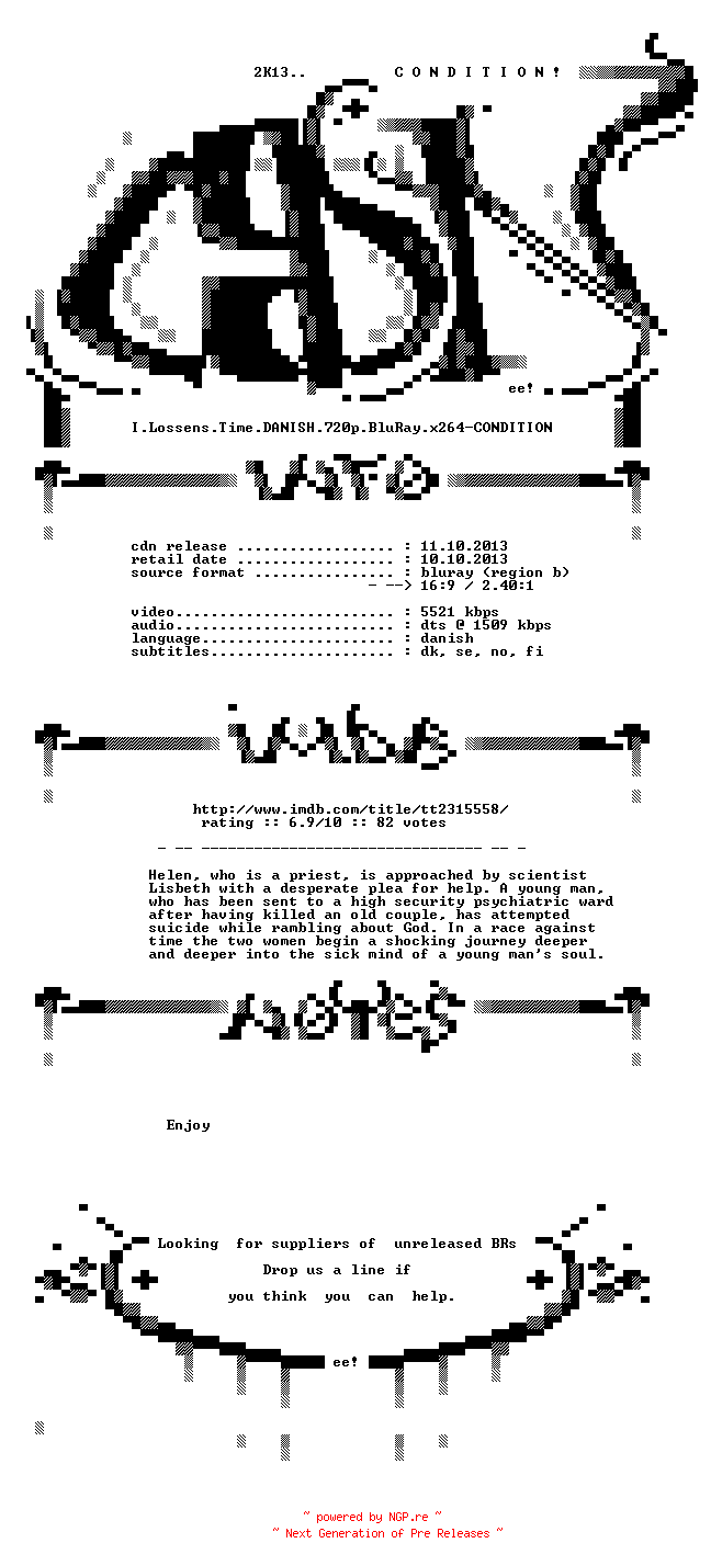 NFO for the release I.Lossens.Time.DANISH.720p.BluRay.x264-CONDITION by CONDITION