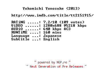 NFO for the release A.Story.of.Yonosuke.2013.720p.BluRay.x264-MELiTE by MELiTE