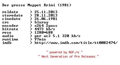 NFO for the release Der.grosse.Muppet.Krimi.German.1981.720p.BluRay.x264-CONTRiBUTiON by CONTRiBUTiON