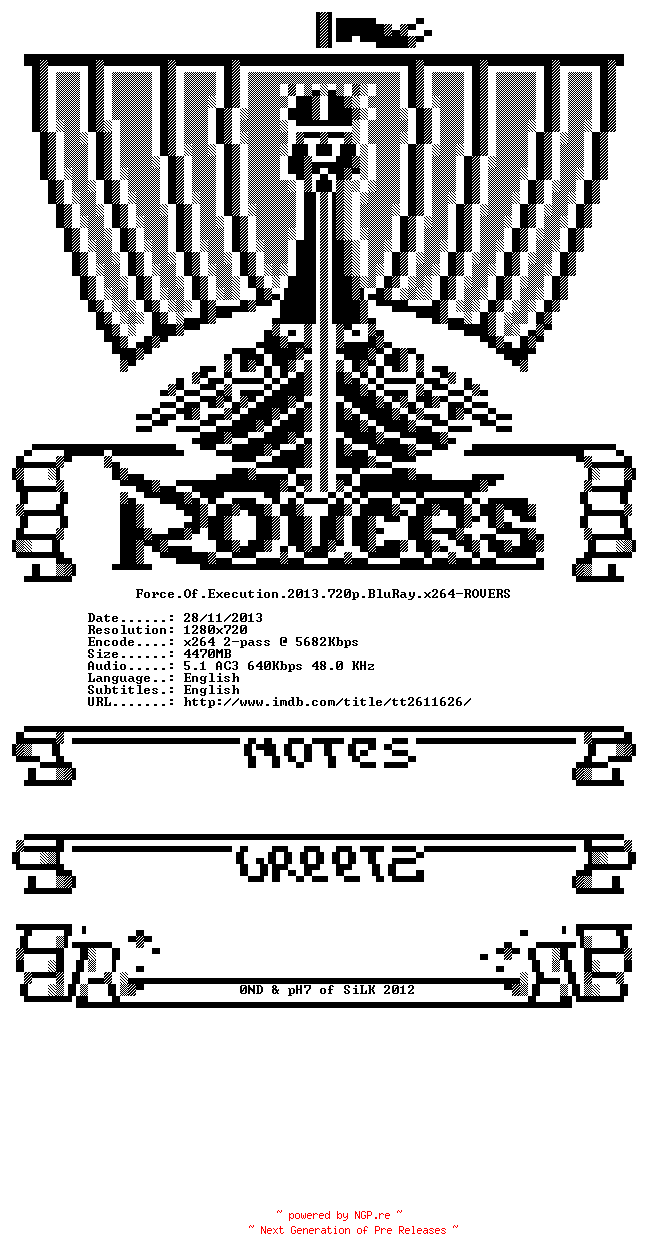 NFO for the release Force.Of.Execution.2013.720p.BluRay.x264-ROVERS by ROVERS