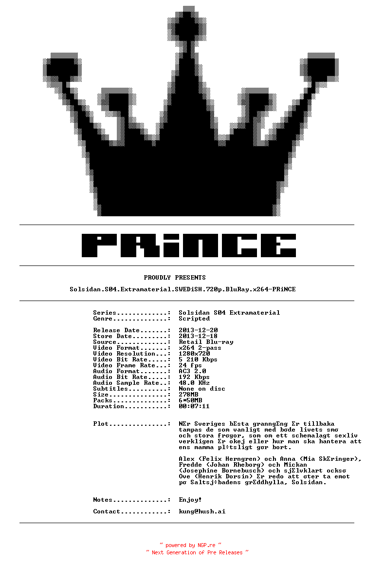 NFO for the release Solsidan.S04.Extramaterial.SWEDiSH.720p.BluRay.x264-PRiNCE by PRiNCE