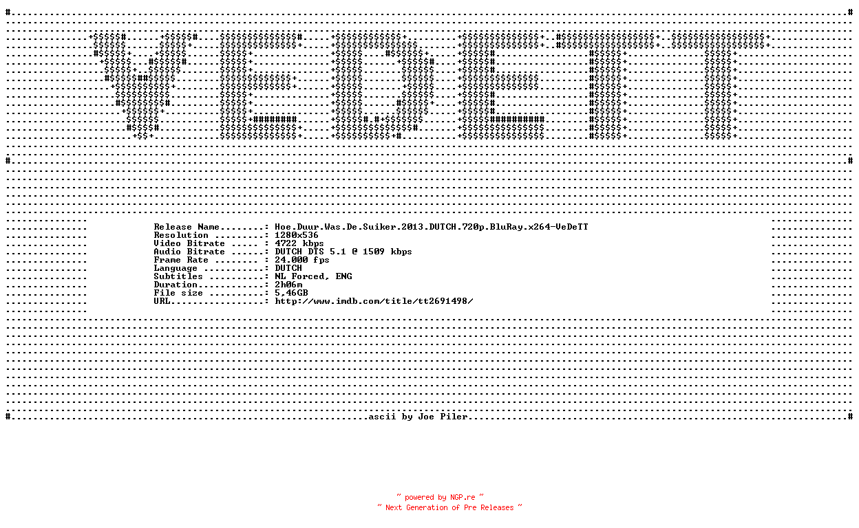 NFO for the release Hoe.Duur.Was.De.Suiker.2013.DUTCH.720p.BluRay.x264-VeDeTT by VeDeTT