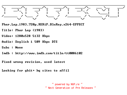 NFO for the release Phar.Lap.1983.720p.RERiP.NFO.FiX.BluRay.x264-EFFECT by EFFECT