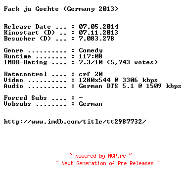 NFO for the release Fack.ju.Goehte.German.720p.BluRay.x264-EXQUiSiTE by EXQUiSiTE