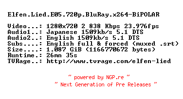 NFO for the release Elfen.Lied.E05.720p.BluRay.x264-BiPOLAR by BiPOLAR