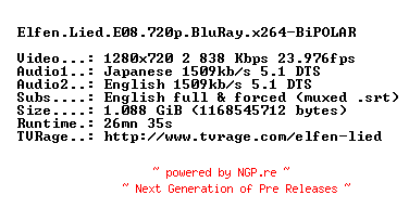 NFO for the release Elfen.Lied.E08.720p.BluRay.x264-BiPOLAR by BiPOLAR