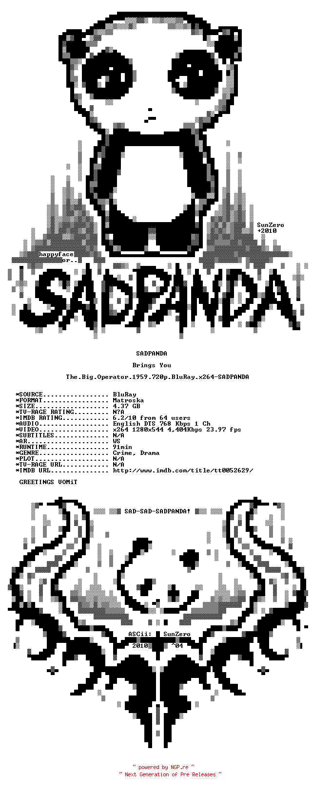 NFO for the release The.Big.Operator.1959.720p.BluRay.x264-SADPANDA by SADPANDA