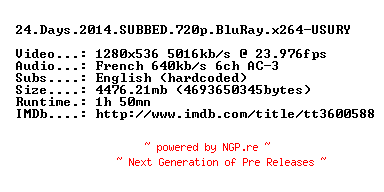 NFO for the release 24.Days.2014.SUBBED.720p.BluRay.x264-USURY by USURY