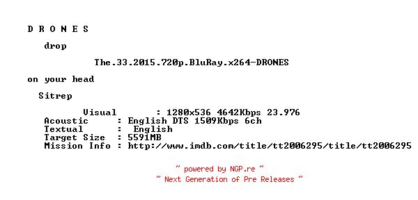 NFO for the release The.33.2015.720p.BluRay.x264-DRONES by DRONES