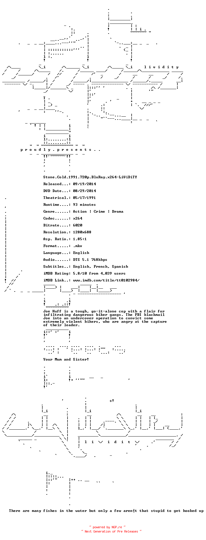 NFO for the release Stone.Cold.1991.720p.BluRay.x264-LiViDiTY by LiViDiTY