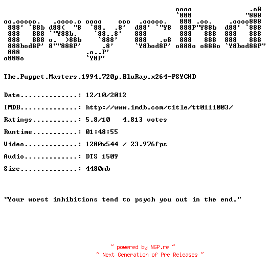 NFO for the release The.Puppet.Masters.1994.720p.BluRay.x264-PSYCHD by PSYCHD