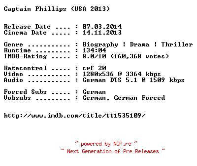 NFO for the release Captain.Phillips.German.720p.BluRay.x264-EXQUiSiTE by EXQUiSiTE