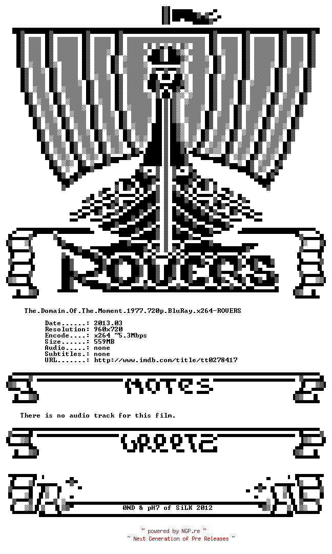 NFO for the release The.Domain.Of.The.Moment.1977.720p.BluRay.x264-ROVERS by ROVERS
