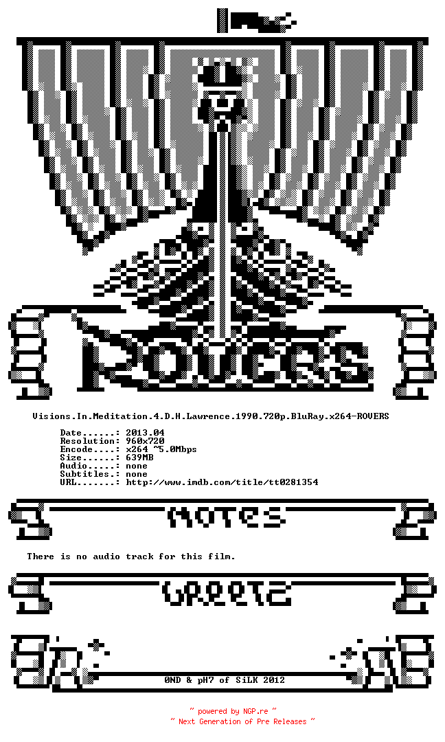 NFO for the release Visions.In.Meditation.4.D.H.Lawrence.1990.720p.BluRay.x264-ROVERS by ROVERS