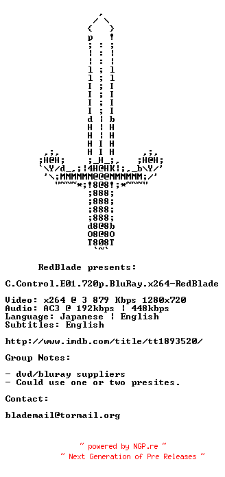 NFO for the release C.Control.E01.720p.BluRay.x264-RedBlade by RedBlade