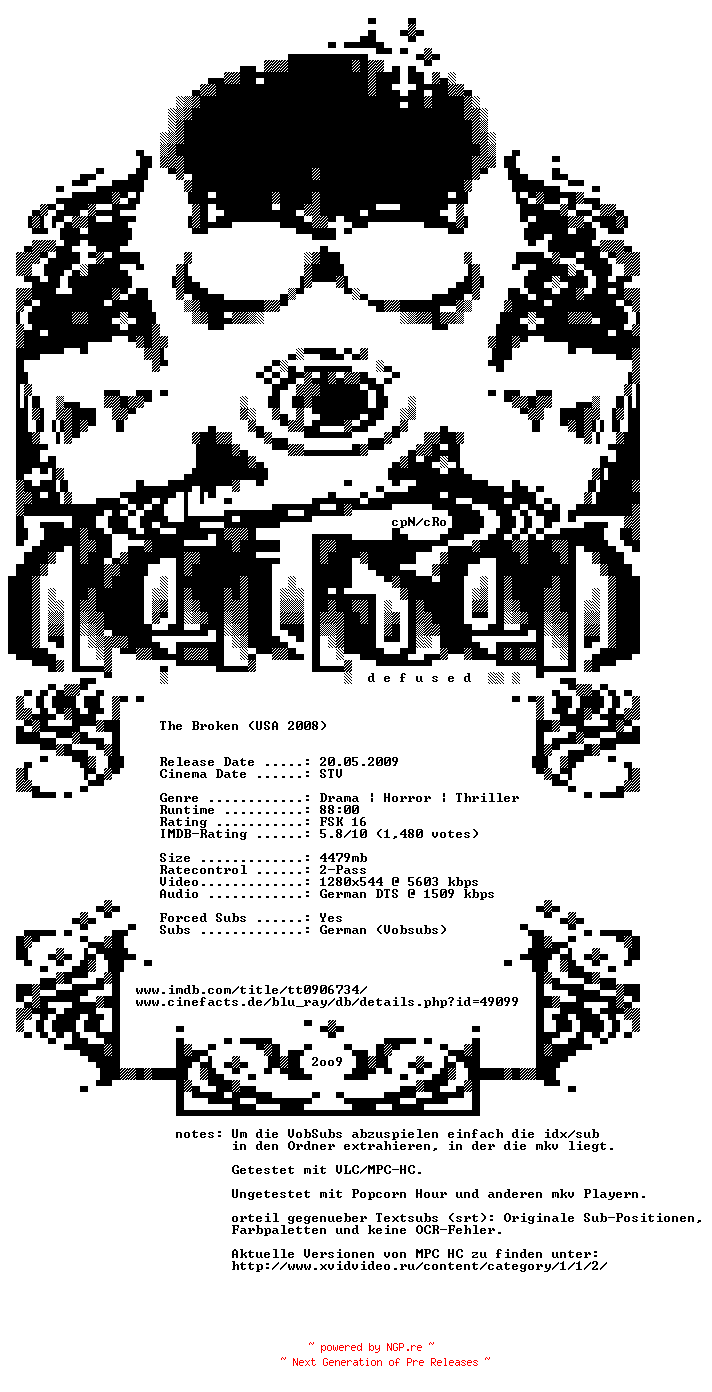 NFO for the release The.Broken.German.720p.BluRay.x264-DEFUSED by DEFUSED