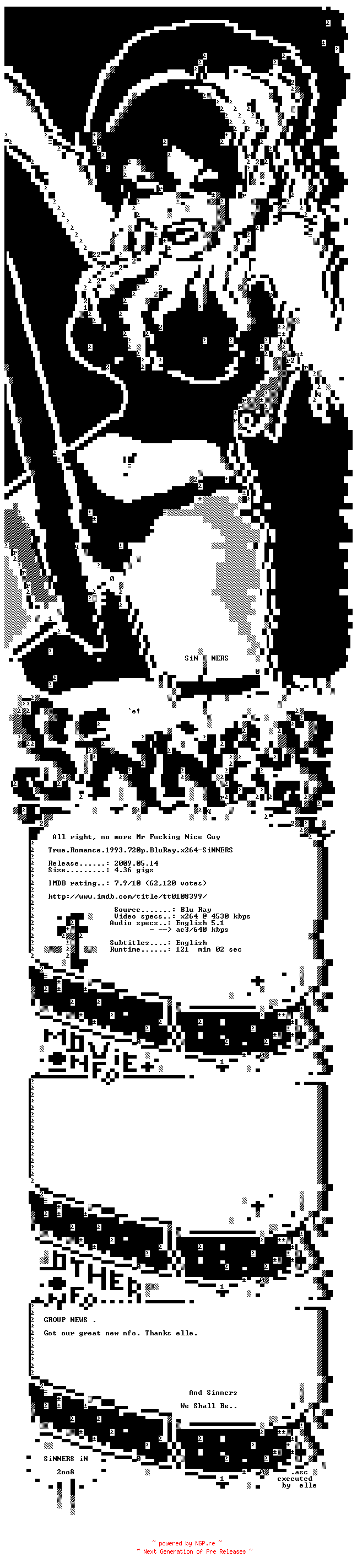 NFO for the release True.Romance.1993.720p.BluRay.x264-SiNNERS by SiNNERS