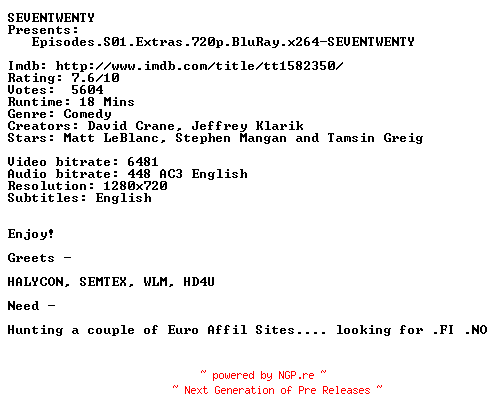 NFO for the release Episodes.S01.Extras.720p.BluRay.x264-SEVENTWENTY by SEVENTWENTY