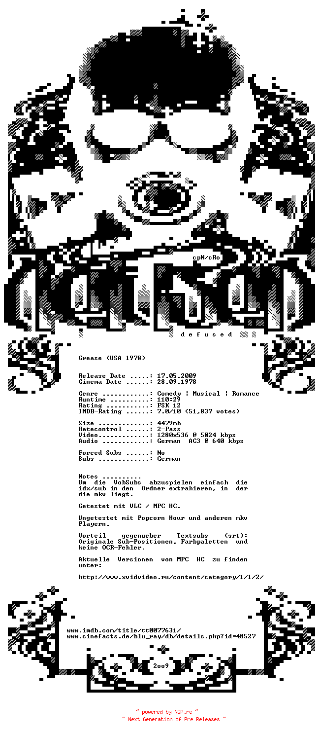 NFO for the release Grease.German.1978.720p.BluRay.x264-DEFUSED by DEFUSED