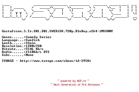 NFO for the release Gustafsson.3.Tr.S01.E01.SWEDiSH.720p.BluRay.x264-iMSORNY by iMSORNY
