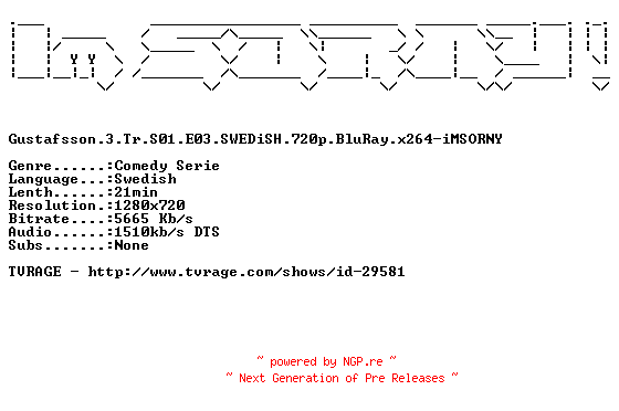 NFO for the release Gustafsson.3.Tr.S01.E03.SWEDiSH.720p.BluRay.x264-iMSORNY by iMSORNY