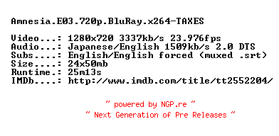 NFO for the release Amnesia.E03.720p.BluRay.x264-TAXES by TAXES