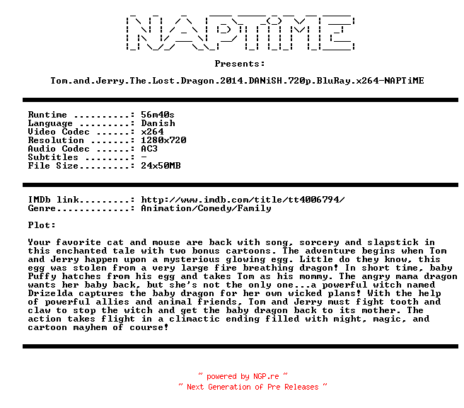 NFO for the release Tom.and.Jerry.The.Lost.Dragon.2014.DANiSH.720p.BluRay.x264-NAPTiME by NAPTiME