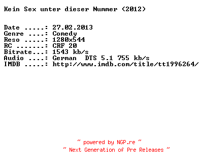 NFO for the release Kein.Sex.unter.dieser.Nummer.2012.German.720p.BluRay.x264-DESPiTE by DESPiTE