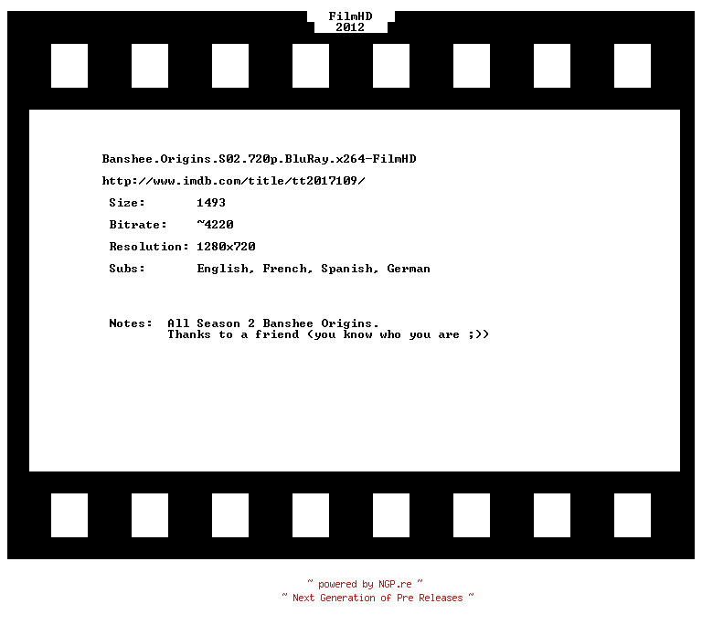 NFO for the release Banshee.Origins.S02.720p.BluRay.x264-FilmHD by FilmHD
