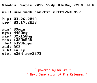 NFO for the release Shadow.People.2012.720p.BluRay.x264-DATA by DATA