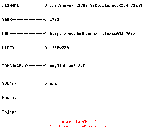 NFO for the release The.Snowman.1982.720p.BluRay.X264-7SinS by 7SinS