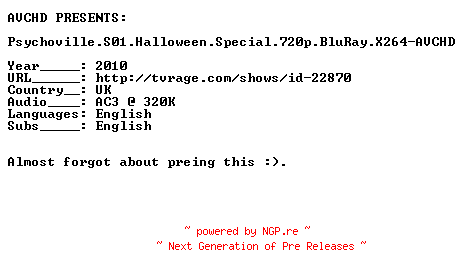 NFO for the release Psychoville.S01.Halloween.Special.720p.BluRay.X264-AVCHD by AVCHD