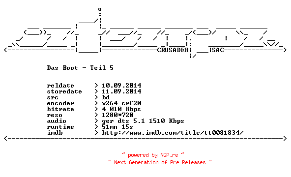 NFO for the release Das.Boot.Teil.5.German.720p.BluRay.x264-iNTENTiON by iNTENTiON