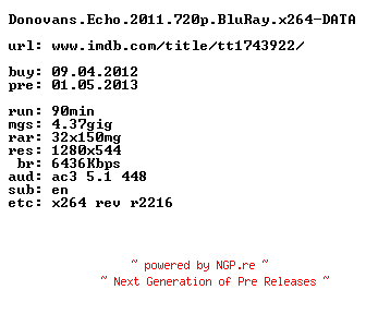 NFO for the release Donovans.Echo.2011.720p.BluRay.x264-DATA by DATA